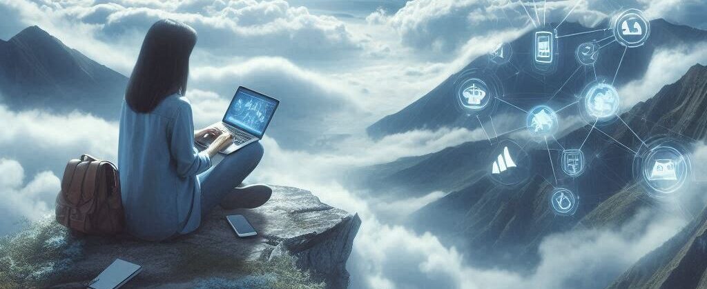 an affiliate marketer working on a hill with her dreams in the clouds