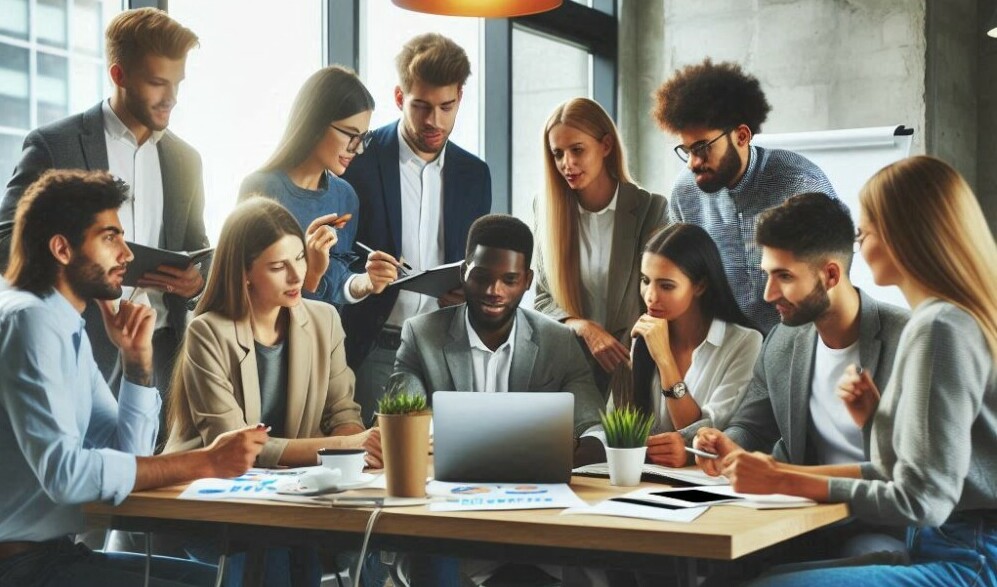 a group of people starting an online business to make money