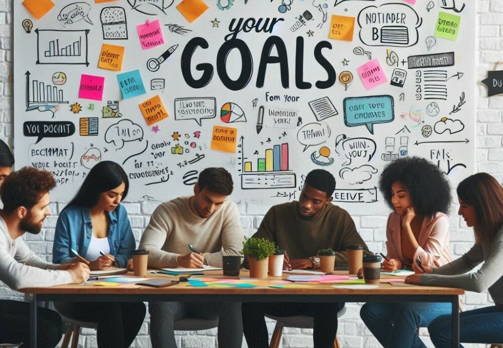 a group of young adults mapping out their goals