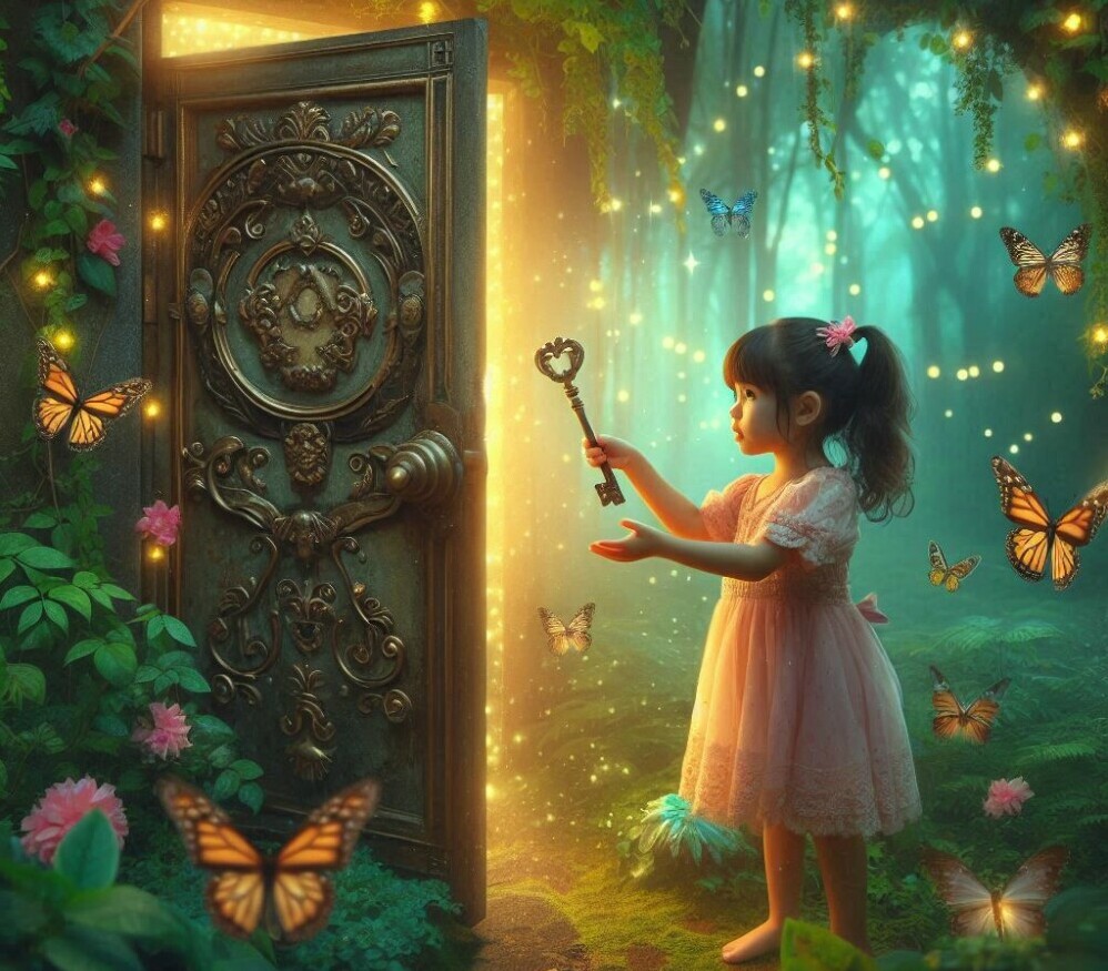 A little girl holding a magical key that symbolizes the keyword leading readers to your website