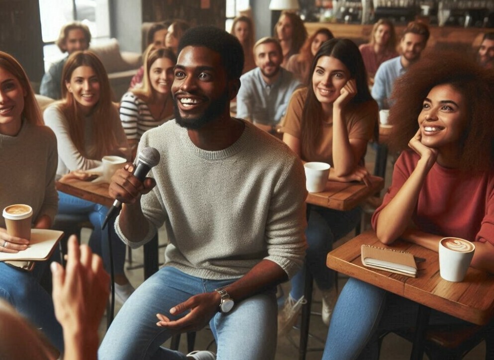 an engaged audience interacting at a speaking event