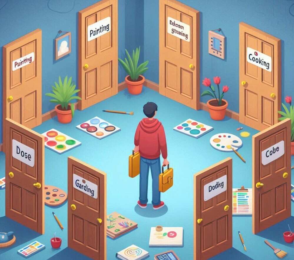 finding your niche - a man looking at the many doors of possibility