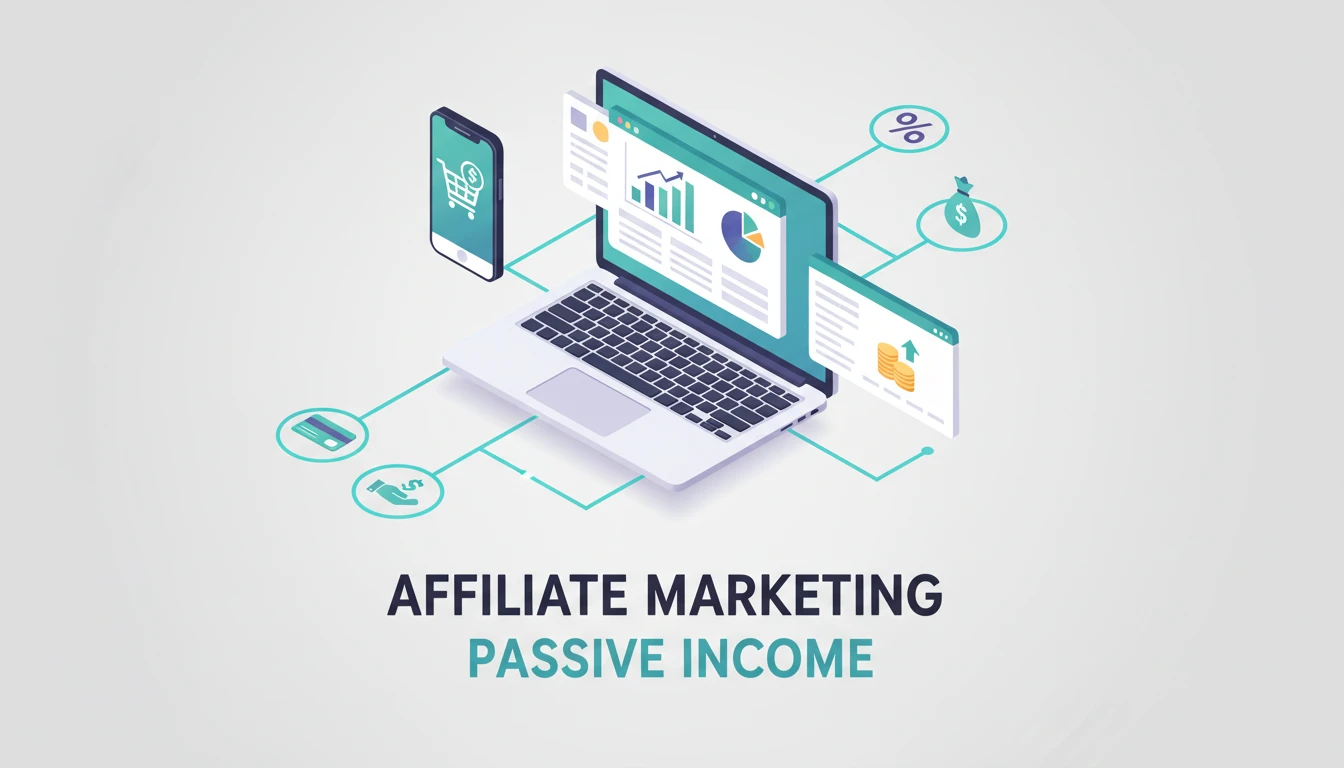 Illustration of digital network showing affiliate links and passive earnings