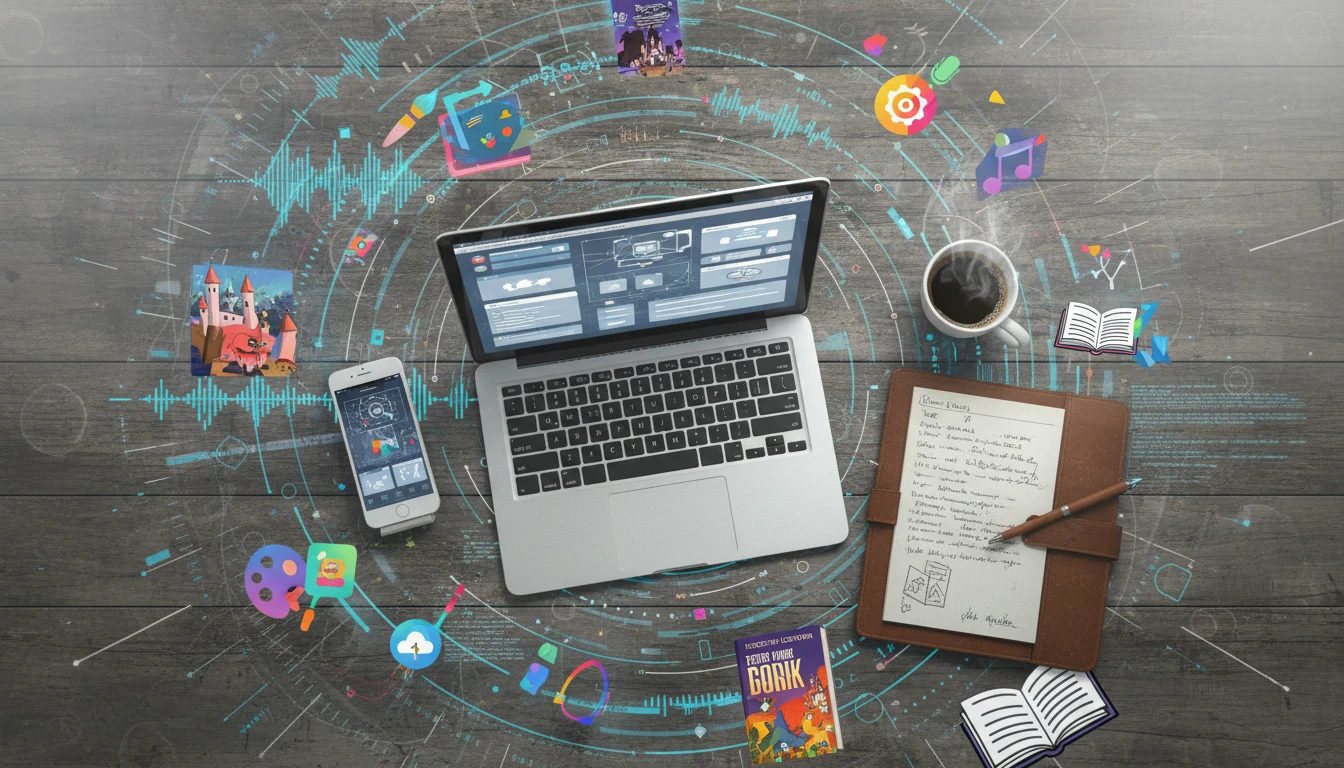 Laptop and coffee cup on a desk with notepad and digital tablet