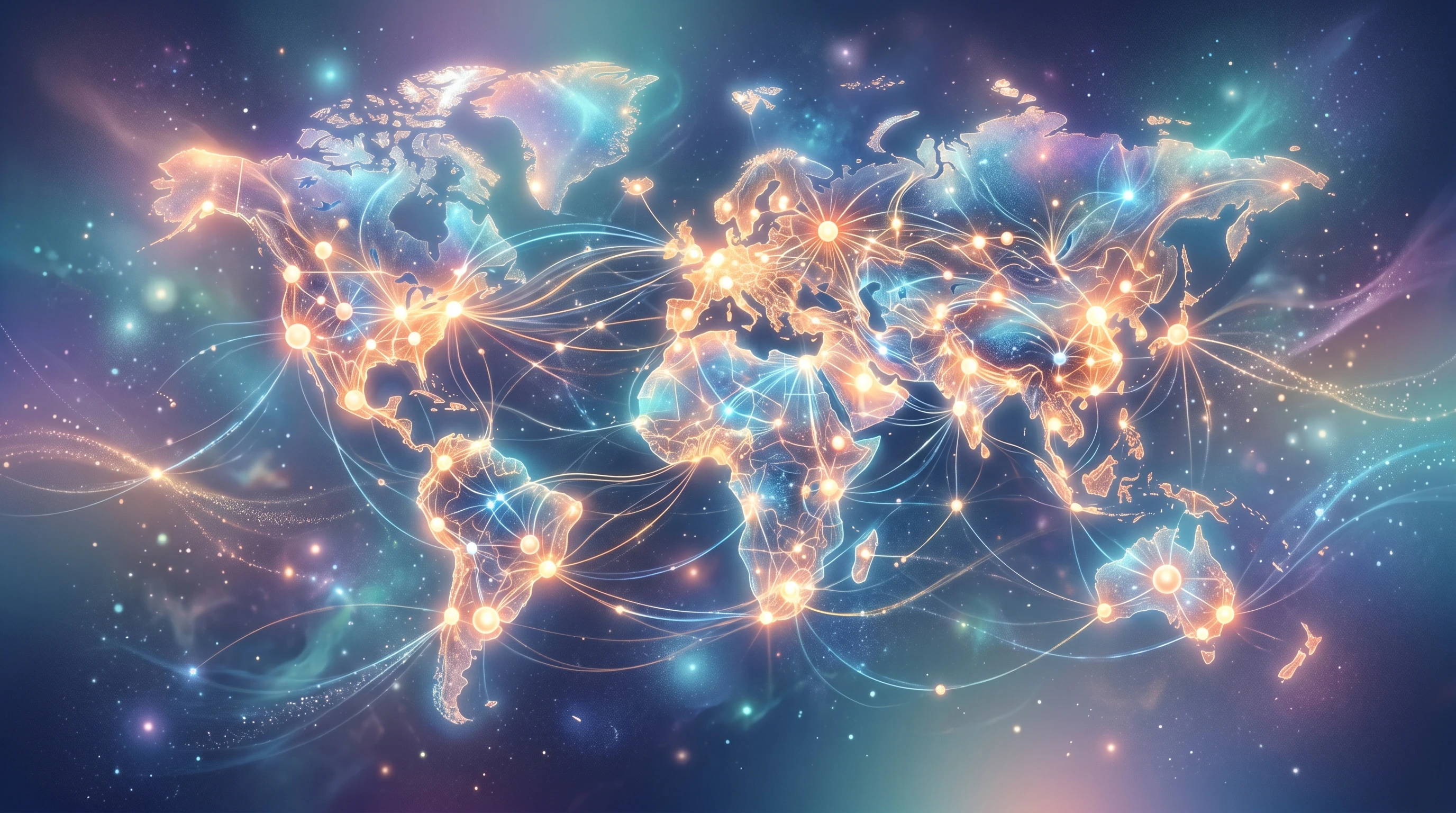 Abstract digital connection network across a soft gradient background representing remote teamwork