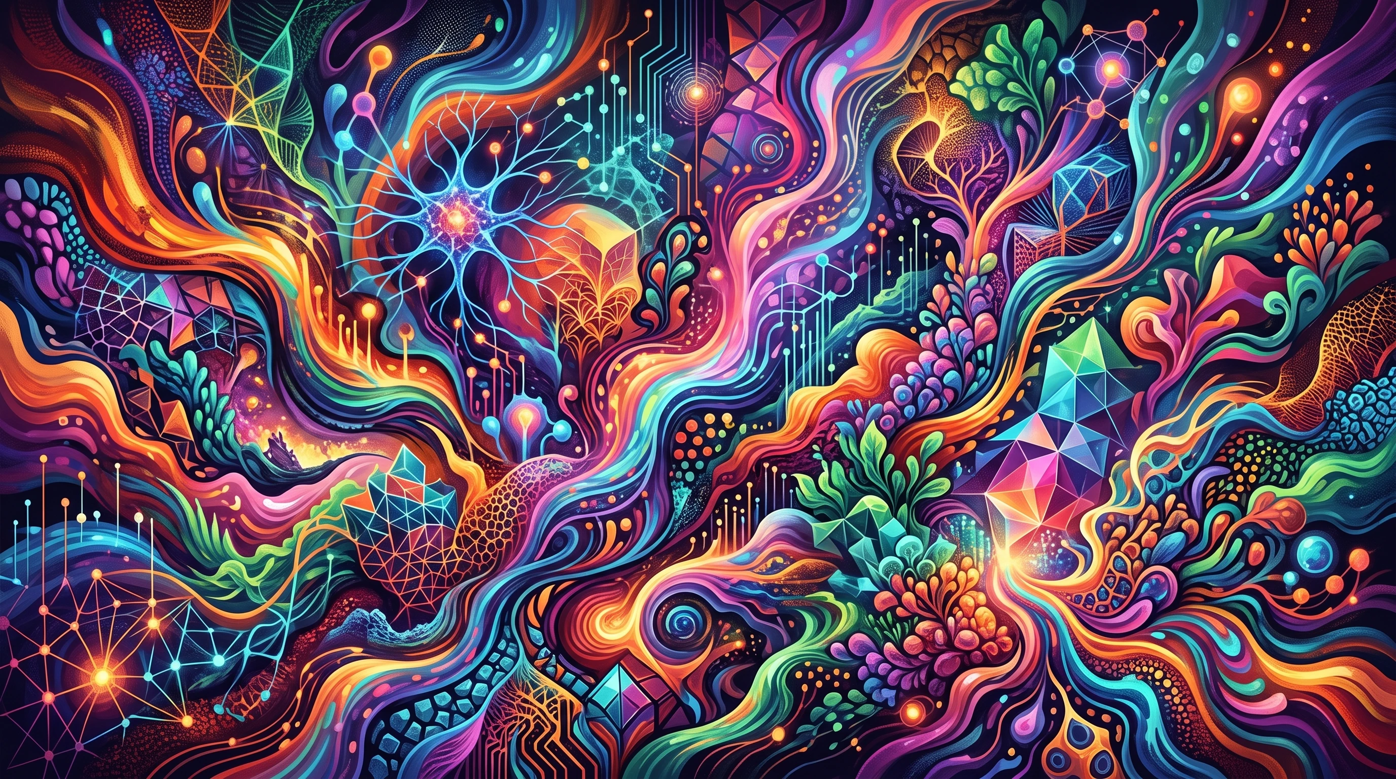 An abstract digital painting generated by Kre8or AI, featuring vibrant colors and intricate patterns.